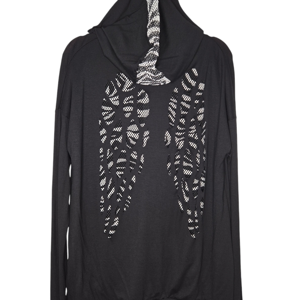 Blumin Black Gothic Angel Wing Cut Out Back Full Zip Hooded Jacket Size Large